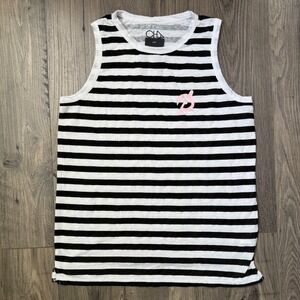 Peloton CHS X CHASER Brand Striped Muscle Tank Top Women's M Black Whit
